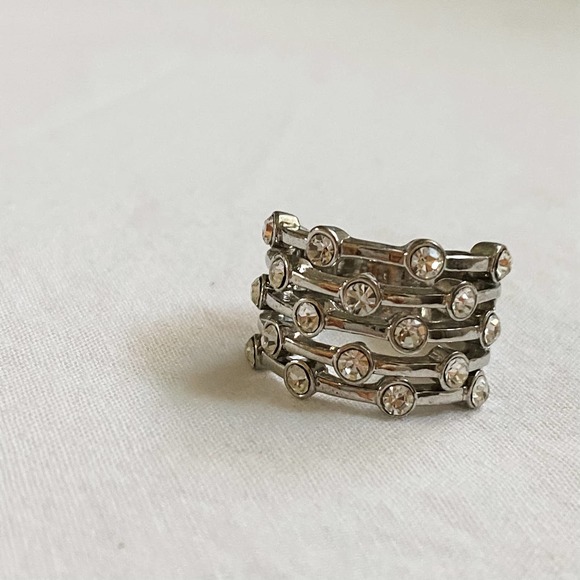 VTG Silver CZ Diamond Stacked Wide Ring - Picture 5 of 5
